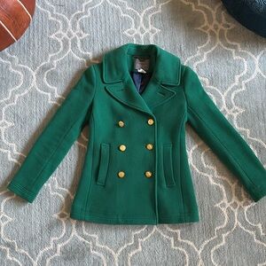 J Crew Green Stadium Cloth Pea coat Size 2